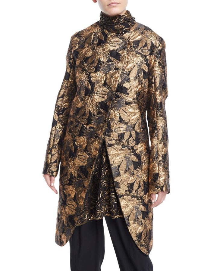 Asymmetric Front Metallic Jacquard Coat
