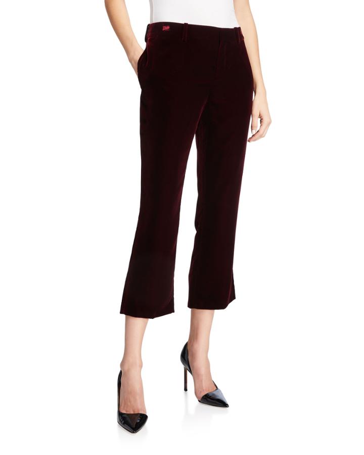 Straight-leg Cropped Velvet Trousers