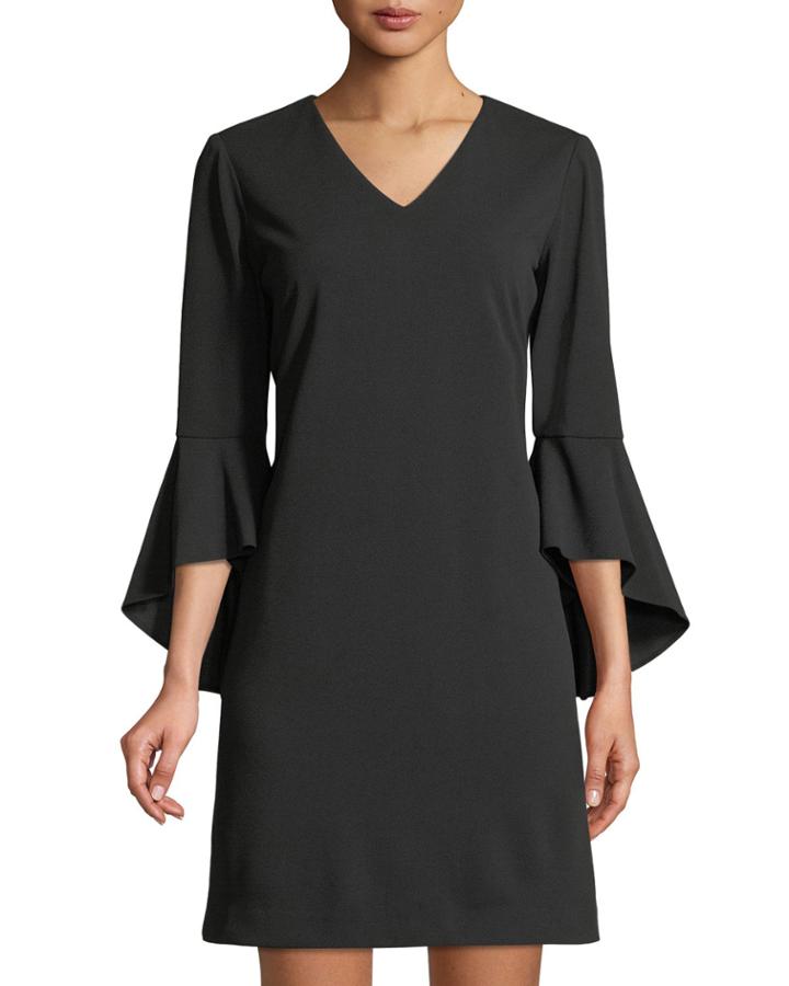 V-neck Crepe Tulip-sleeve Dress