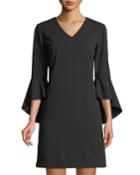 V-neck Crepe Tulip-sleeve Dress