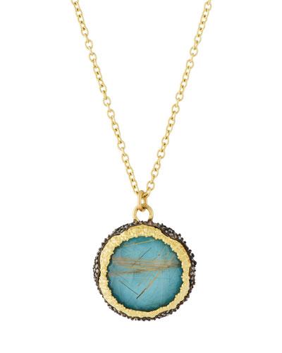 Old World 18k Round Turquoise & Diamond Pendant Necklace