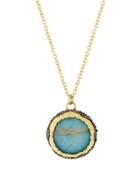 Old World 18k Round Turquoise & Diamond Pendant Necklace