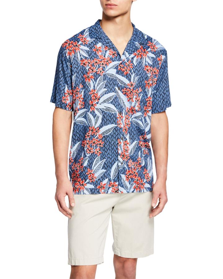 Men's Frangipani Fun Floral-print Camp
