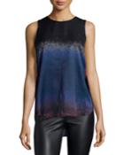 10 Crosby Derek Lam Printed Seamed Sleeveless Top, Indigo Multi, Women's, Size: