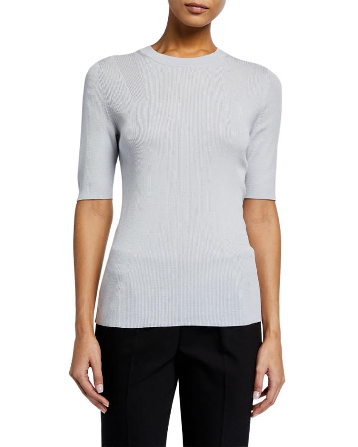Elbow-sleeve Skinny Rib