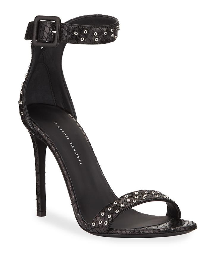 Studded Snake-print Ankle-strap