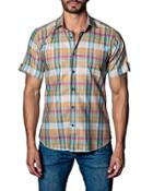 Plaid Short-sleeve Sport Shirt, Orange Pattern