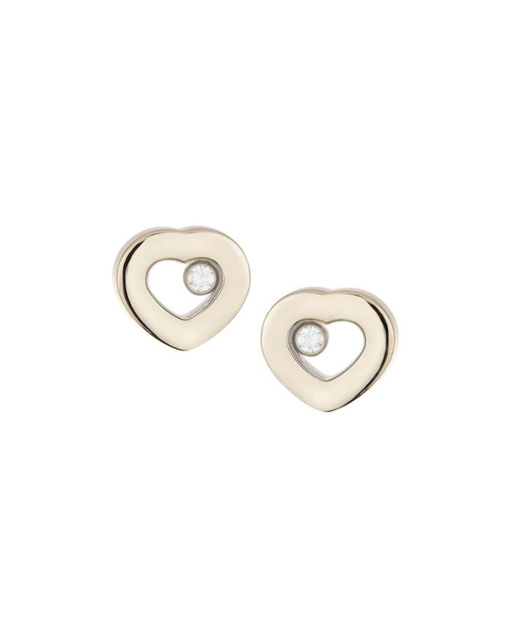 Estate 18k White Gold Happy Diamond Heart Earrings