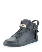 100mm Men's Leather High-top Sneakers, Dark Gray