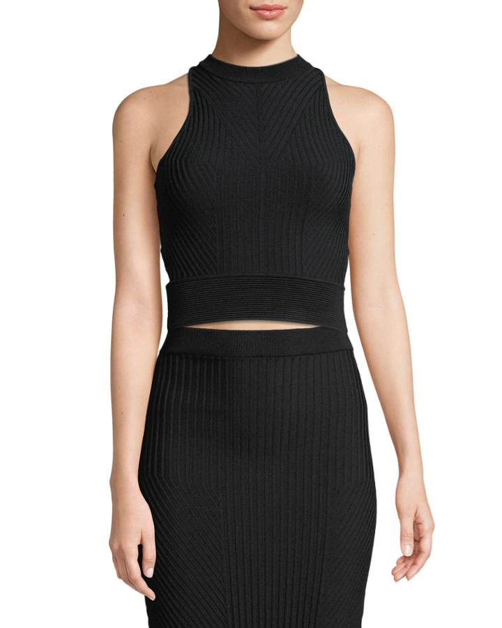 Ribbed High-neck Cropped Racerback Tank