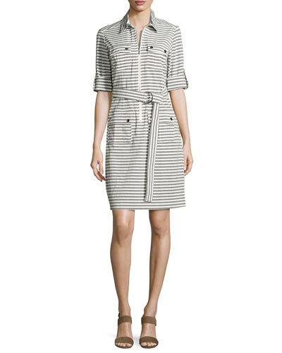 Saint Striped Shirtdress, Black/white