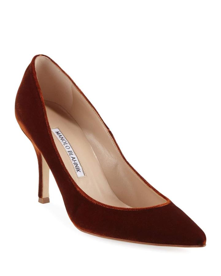 Velvet Pointed-toe Pumps, Burgundy