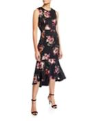 Foil Scuba Dress With Flounce