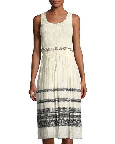 Smocked-bodice Jacquard Dress