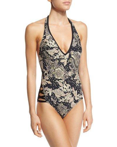 Ornamental Floral Halter One-piece