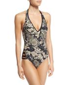 Ornamental Floral Halter One-piece