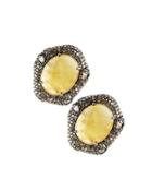 Yellow Sapphire & Polki Diamond Button Earrings