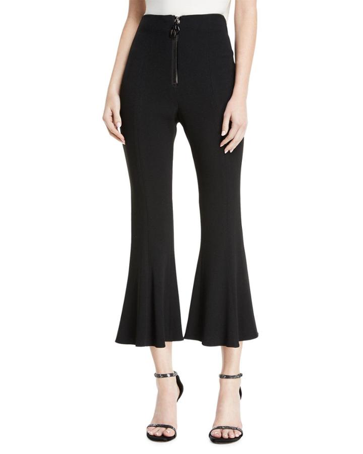 High-waist Cropped Flare Pants W/ Dual Zip