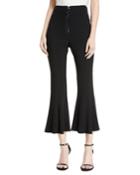 High-waist Cropped Flare Pants W/ Dual Zip