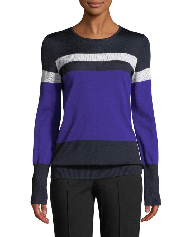 Mesh Panel Colorblock Jacquard Knit