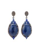 Blue Sapphire Oval & Diamond Pave Earrings