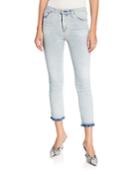 Isabelle High-rise Straight Cropped Fringed Jeans