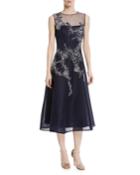 Floral Embroidery Mesh-yoke Cocktail Dress