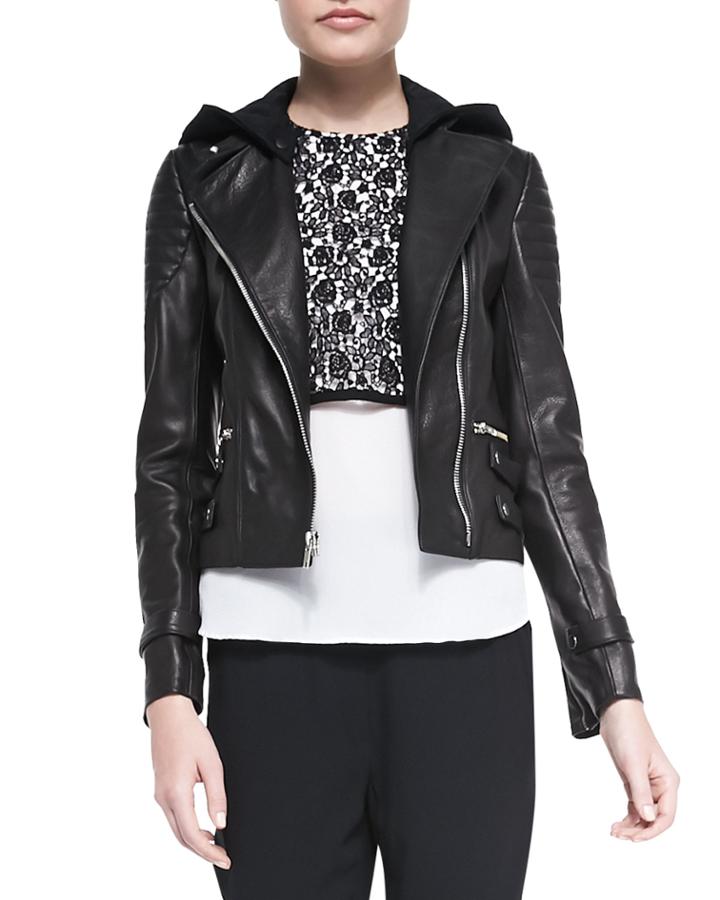 A.l.c. Blake Leather Moto Jacket W/removable Hood, Women's,