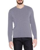Wave-print Long-sleeve Tee, Blue/white