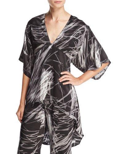 High-low Printed Kimono Top, Black Reflection
