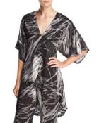 High-low Printed Kimono Top, Black Reflection
