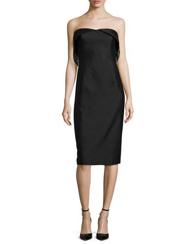 Strapless Sheath Dress W/mesh Detail, Caviar Black