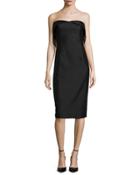 Strapless Sheath Dress W/mesh Detail, Caviar Black