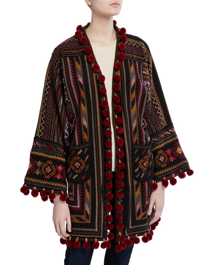 Plus Size Zola Embroidered Pompom Kimono