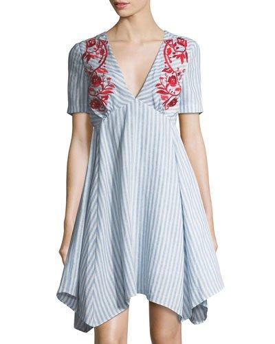 Striped Embroidered A-line Dress