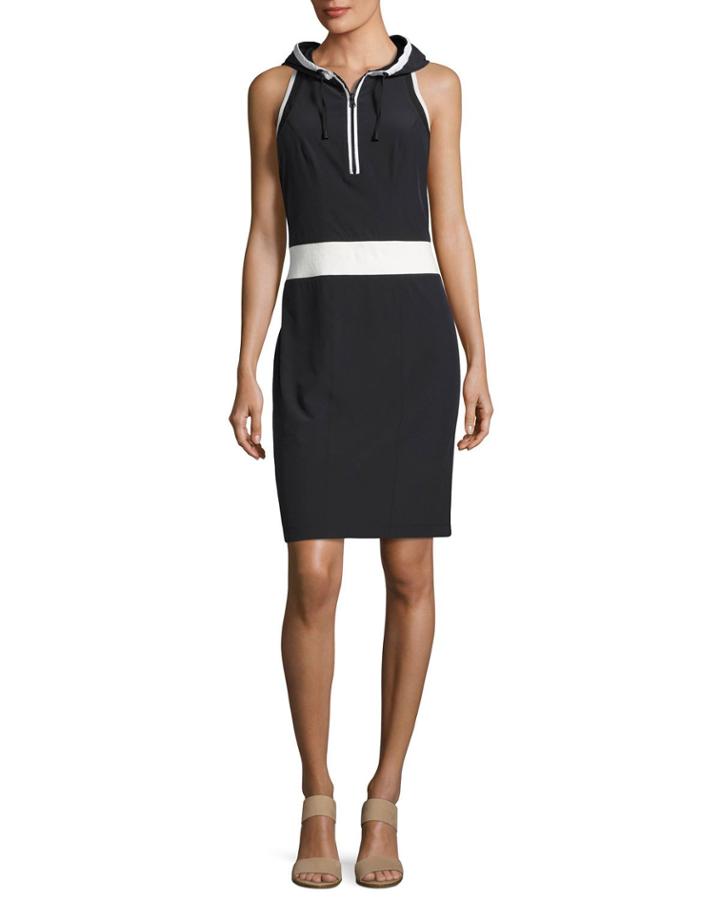 Relax Sleeveless Hooded Athletic Dress, Black-white