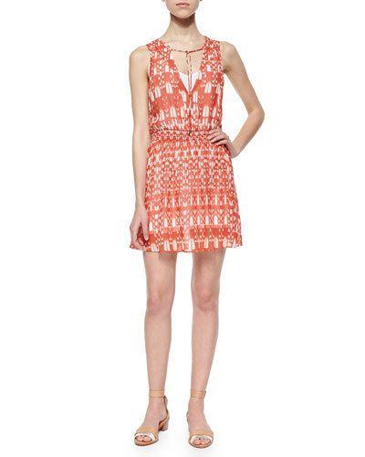Roots Tie-neck Printed Dress, Blood Orange