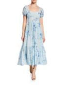 Angie Floral-print Square-neck Short-sleeve