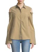 Cold-shoulder Long-sleeve Button-front Blouse