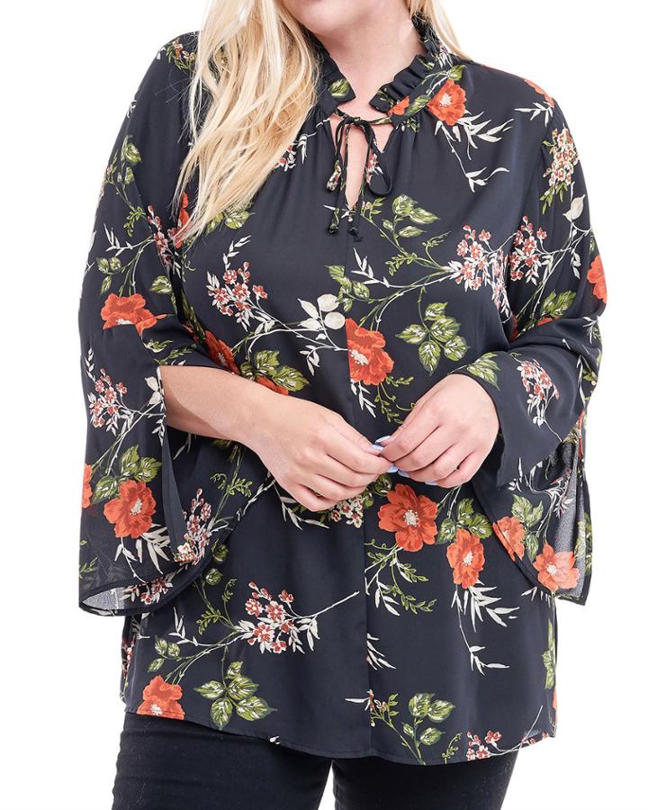 Plus Size Floral Print Tunic Top