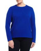 Neiman Marcus Cashmere Crewneck Long-sleeve Sweater, Blue, Women's,