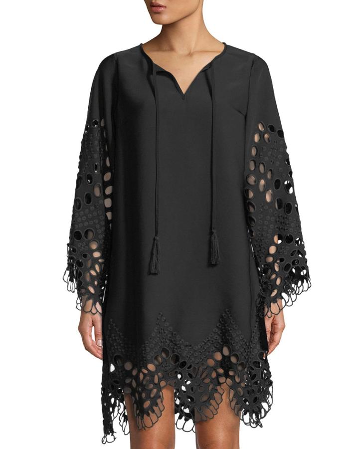 Long-sleeve Eyelet Embroidered