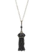Long Black Spinel & Diamond Bead Tassel Necklace