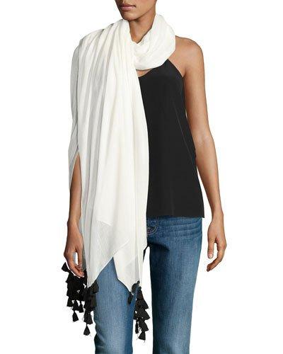 Tassel-corner Scarf, White/black