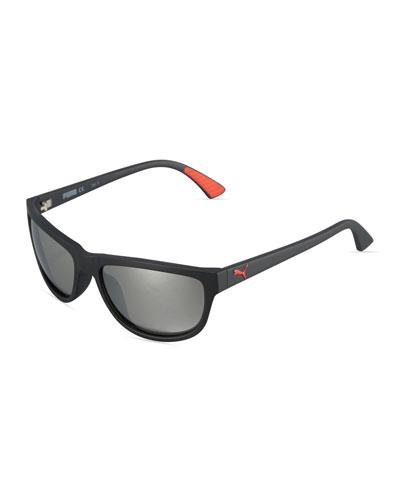 Mirrored Oval Plastic Active Sunglasses, Black