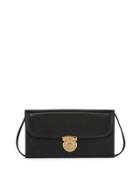 Leather Flap Crossbody Bag, Black