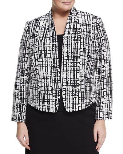 Geometric Textured Knit Jacket, White/black,