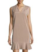Sleeveless Satin Jersey Dress W/pockets