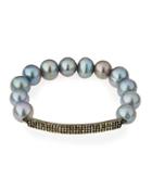 Pearl & Pave Diamond Id Bar Stretch Bracelet