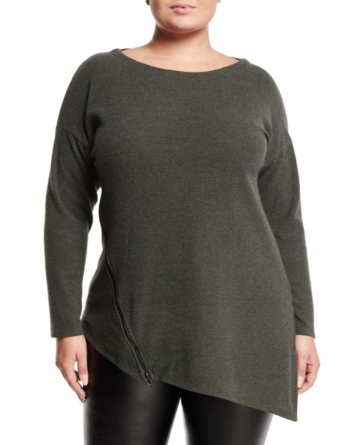 Betty Boat-neck Side-zip Asymmetric Knit Tunic,